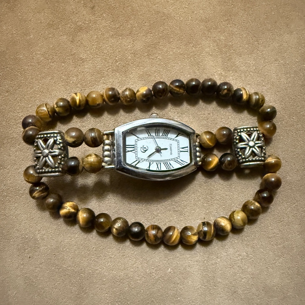 Beaded Bracelet Watch with Silver Accents